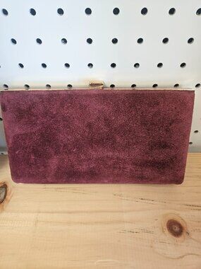 Vintage Shirl Miller Suede Burgundy Clutch with Gold Trim